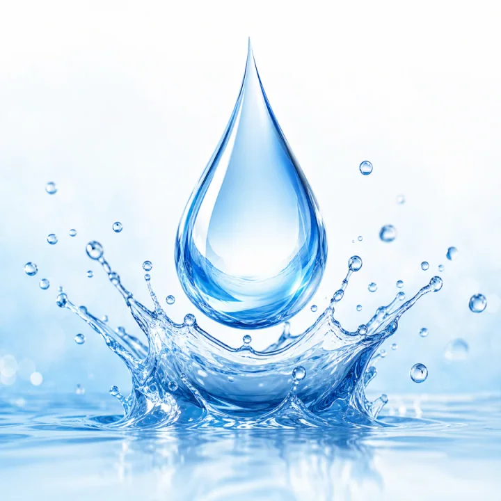 Blue water drop rising from a water splash